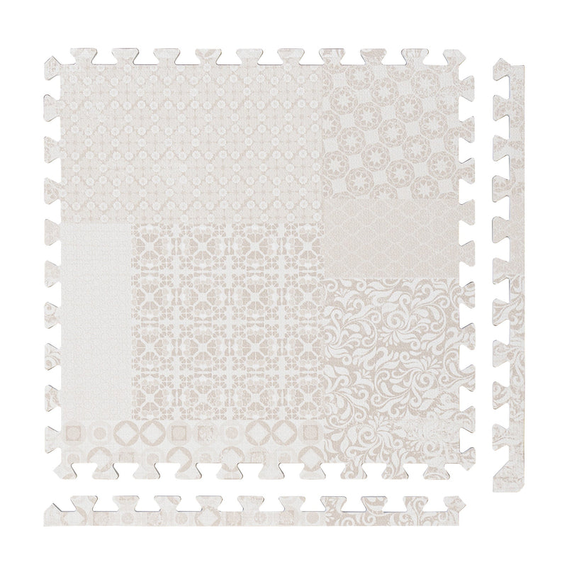 PopsyKosy Totem Beige non-toxic EVA play mat - beige totem pattern interlocking tiles top view