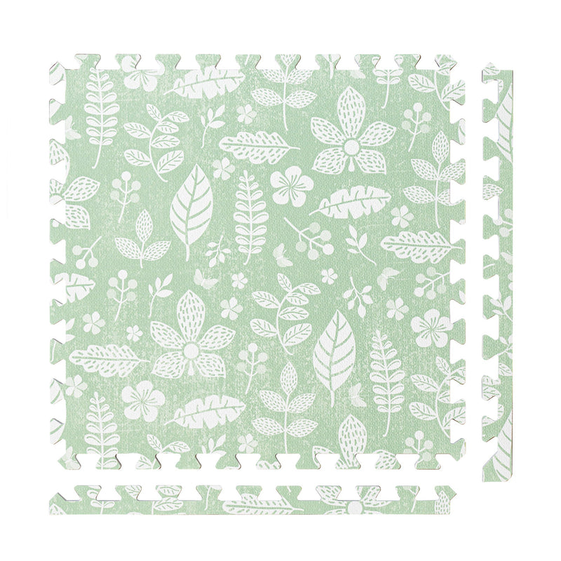 PopsyKosy Tranquil Flower Olive Green non-toxic EVA play mat - olive green floral pattern interlocking tiles top view