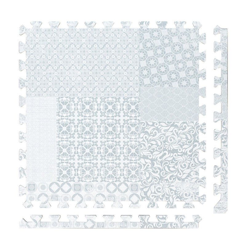 PopsyKosy Totem Gray non-toxic EVA play mat - gray totem pattern interlocking tiles top view