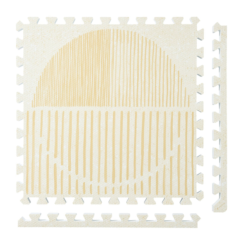 PopsyKosy Boho Ecru Linen non-toxic EVA play mat - ecru and natural linen boho woven-texture interlocking tiles top view
