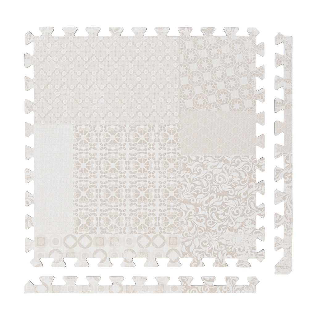 PopsyKosy Totem Beige non-toxic EVA play mat - beige totem pattern interlocking tiles top view