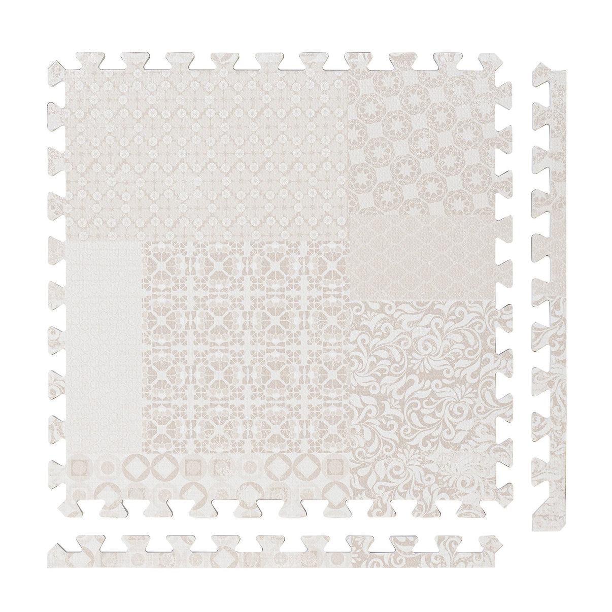 PopsyKosy Totem Beige non-toxic EVA play mat - beige totem pattern interlocking tiles top view