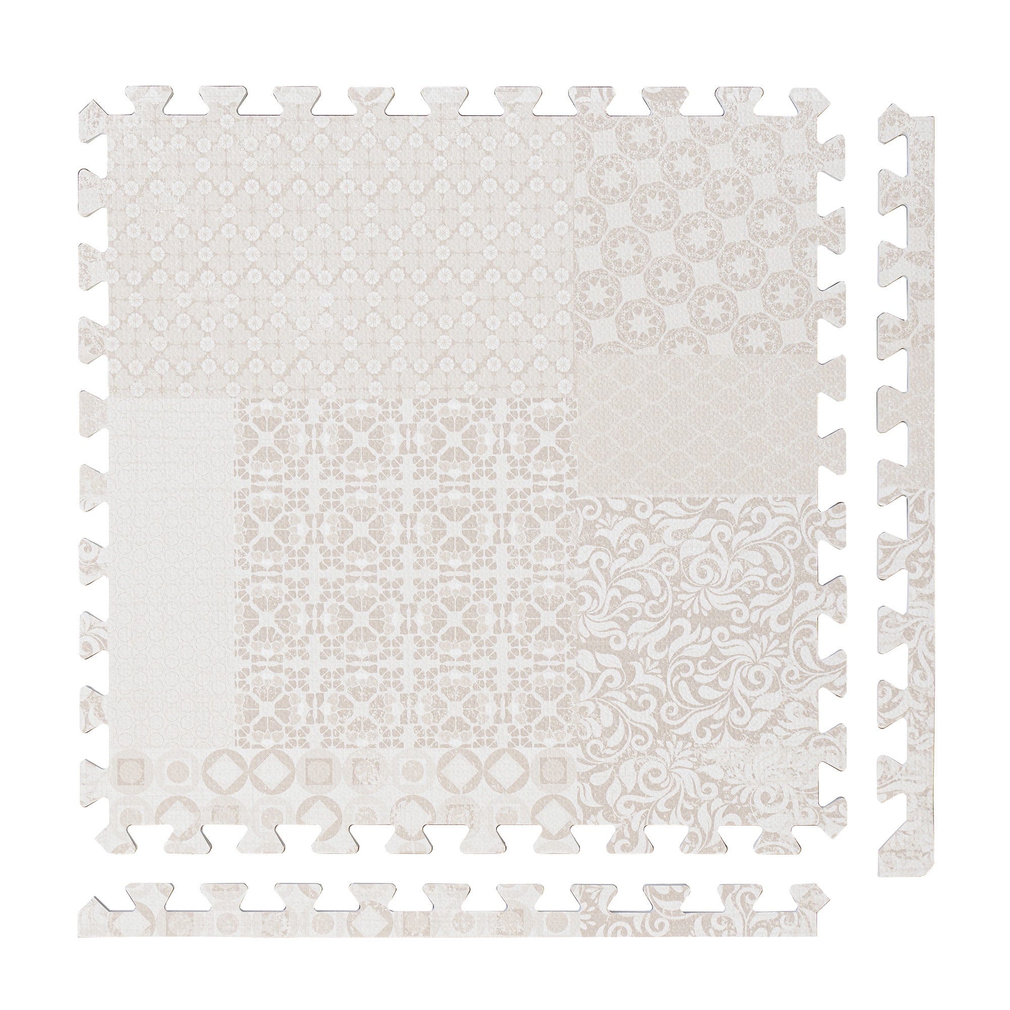 PopsyKosy Totem Beige non-toxic EVA play mat - beige totem pattern interlocking tiles top view