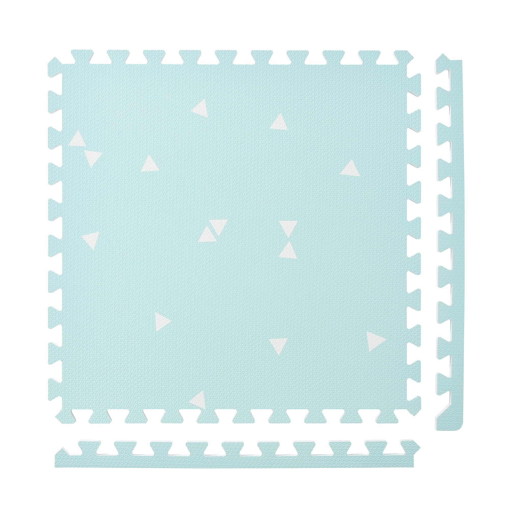 PopsyKosy Totem Triangles Blue non-toxic EVA play mat - soft blue triangle pattern interlocking tiles top view