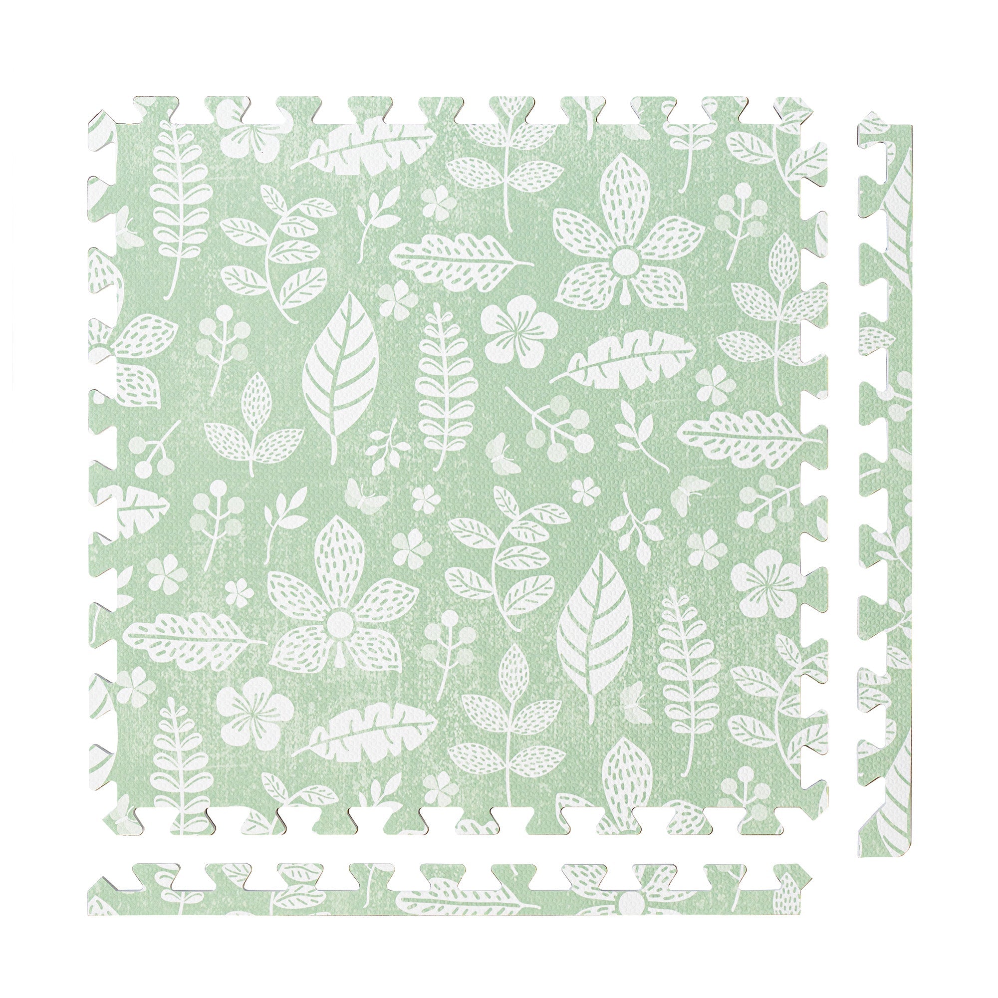 PopsyKosy Tranquil Flower Olive Green non-toxic EVA play mat - olive green floral pattern interlocking tiles top view