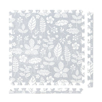 PopsyKosy Tranquil Flower Gray non-toxic EVA play mat - gray floral pattern interlocking tiles top view