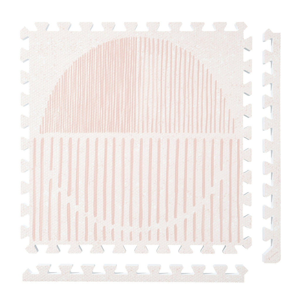 PopsyKosy Boho Cream Pink non-toxic EVA play mat - cream and blush pink boho woven-texture interlocking tiles top view