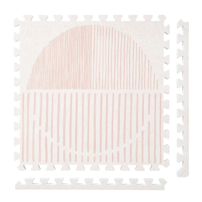 PopsyKosy Boho Cream Pink non-toxic EVA play mat - cream and blush pink boho woven-texture interlocking tiles top view