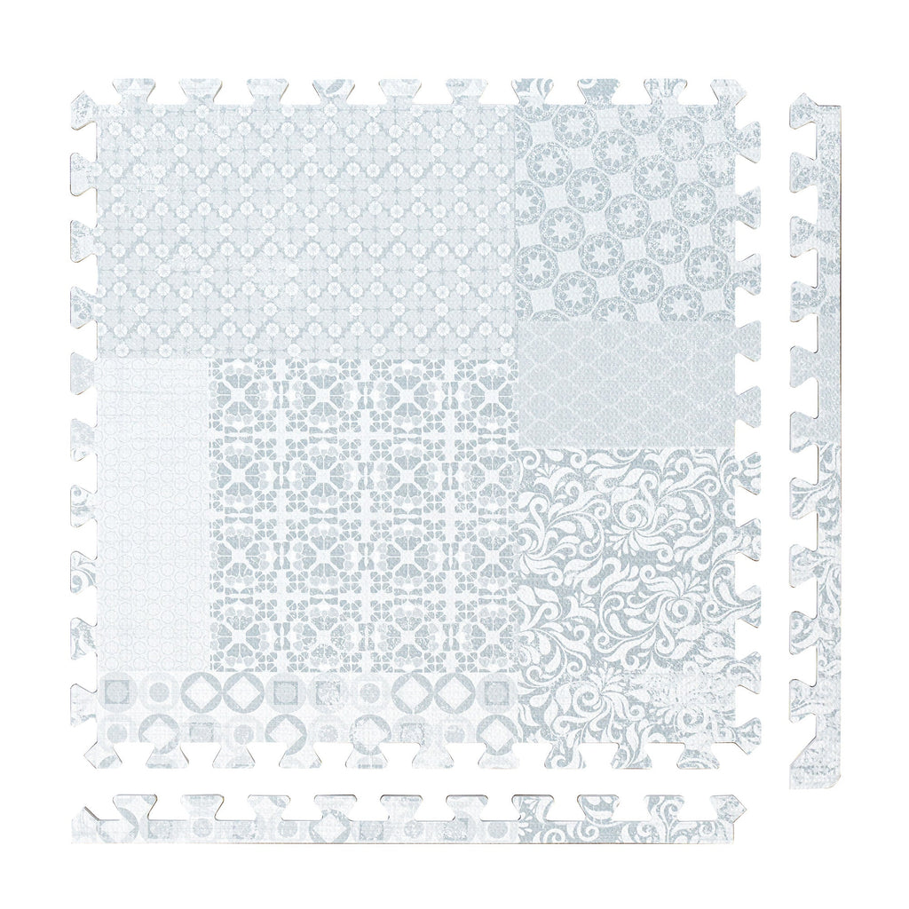 PopsyKosy Totem Gray non-toxic EVA play mat - gray totem pattern interlocking tiles top view