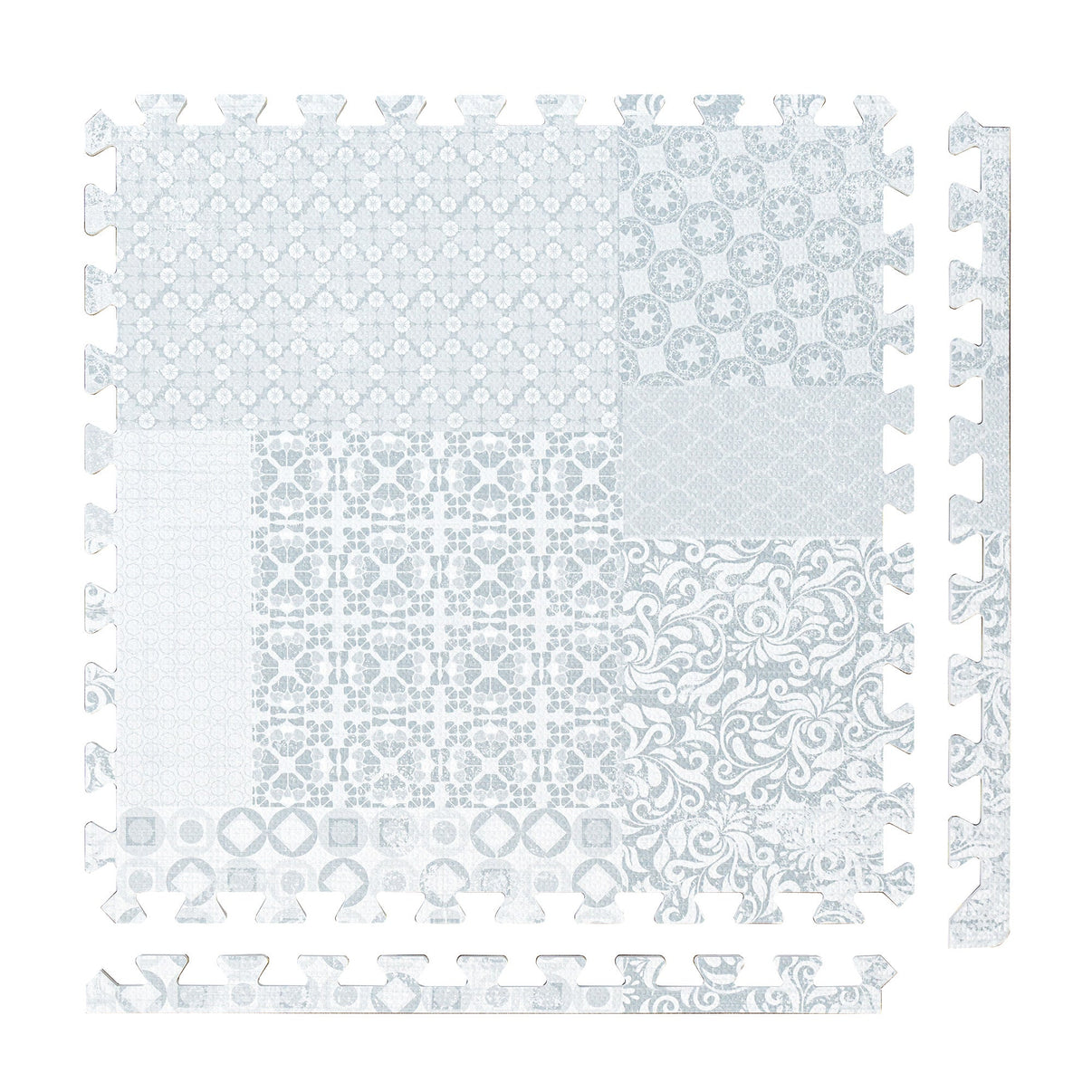 PopsyKosy Totem Gray non-toxic EVA play mat - gray totem pattern interlocking tiles top view