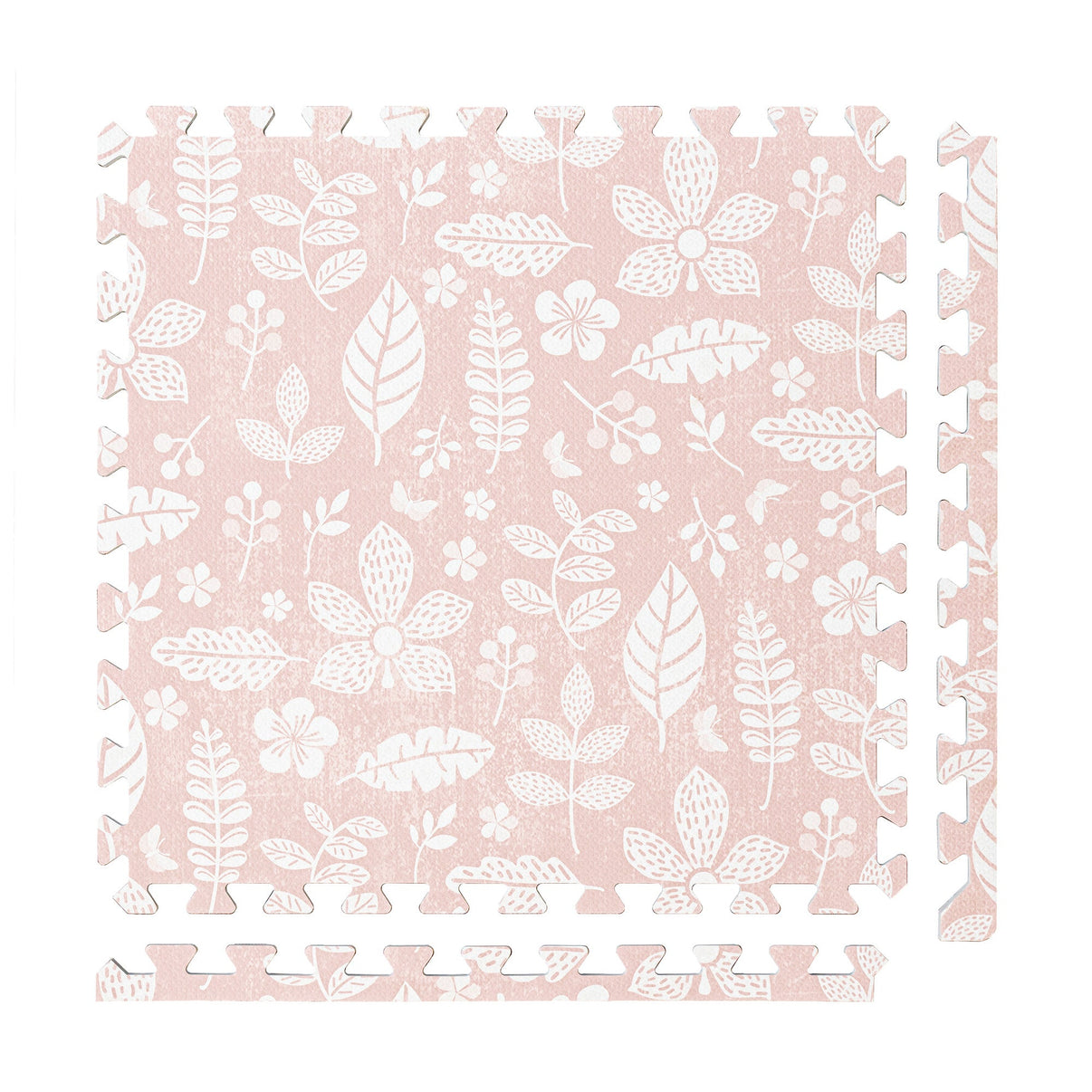 PopsyKosy Tranquil Flower Baby Coral non-toxic EVA play mat - coral pink floral pattern interlocking tiles top view