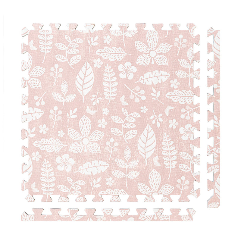 PopsyKosy Tranquil Flower Baby Coral non-toxic EVA play mat - coral pink floral pattern interlocking tiles top view