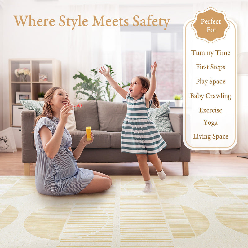 Baby playing on PopsyKosy Boho Ecru Linen EVA foam mat in modern living room
