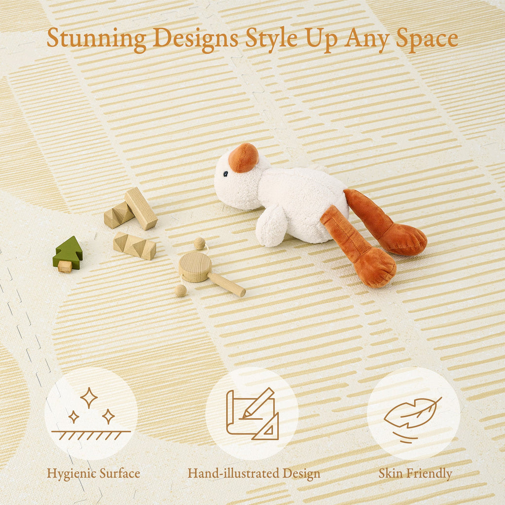 Toddler crawling on PopsyKosy Boho Ecru Linen anti-slip foam play mat