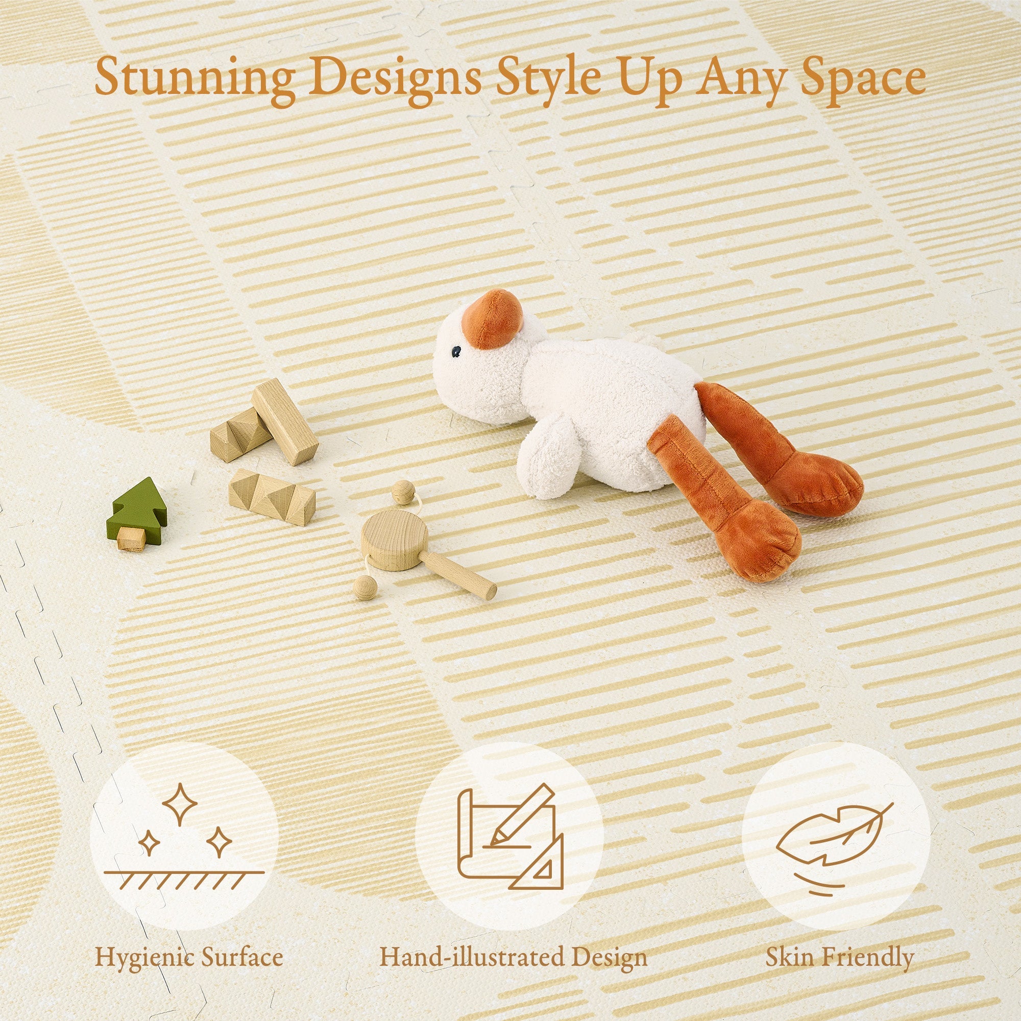 Toddler crawling on PopsyKosy Boho Ecru Linen anti-slip foam play mat