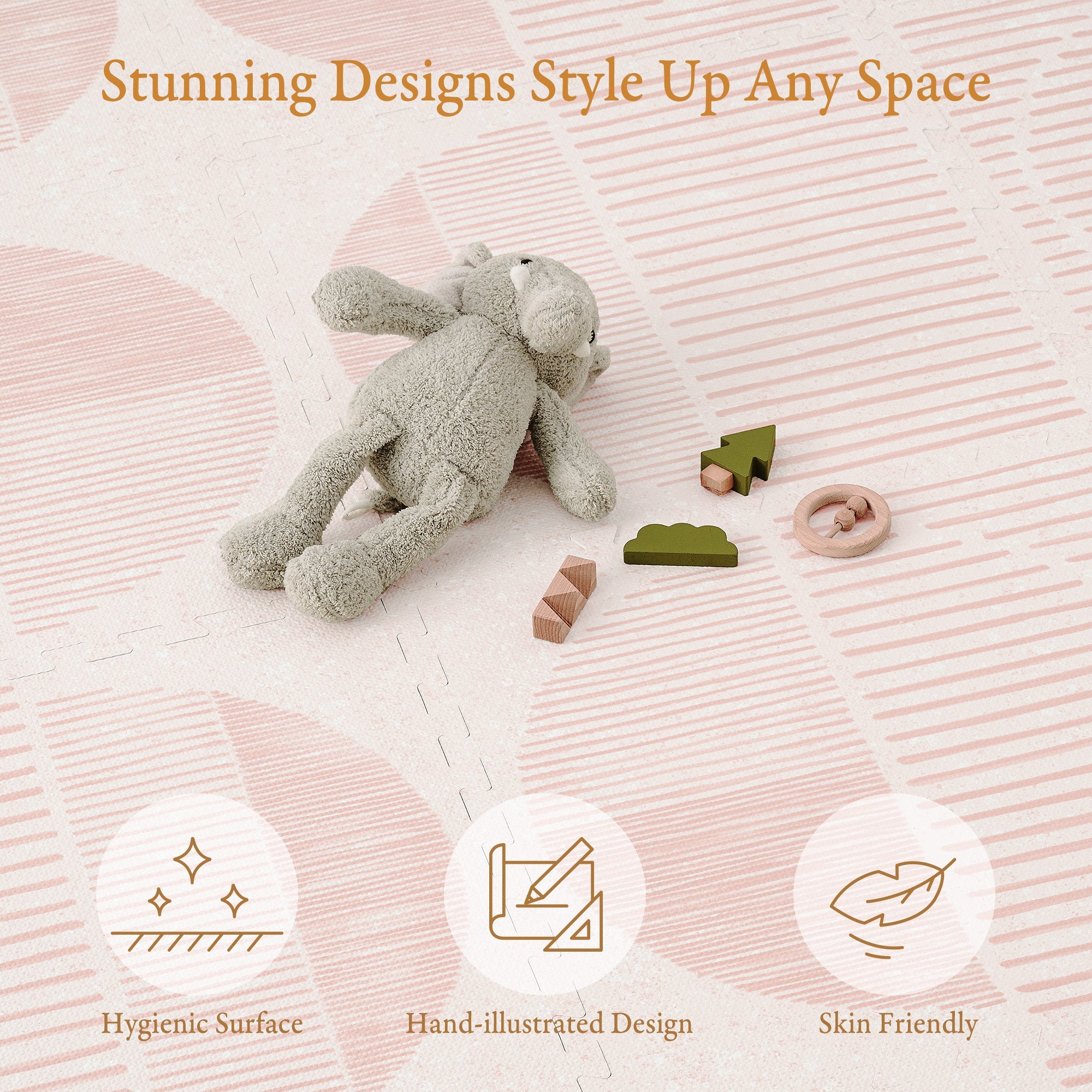 Toddler crawling on PopsyKosy Boho Cream Pink anti-slip foam play mat