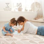 Baby playing on PopsyKosy Boulder Desert Sand EVA foam mat in modern living room with natural lighting