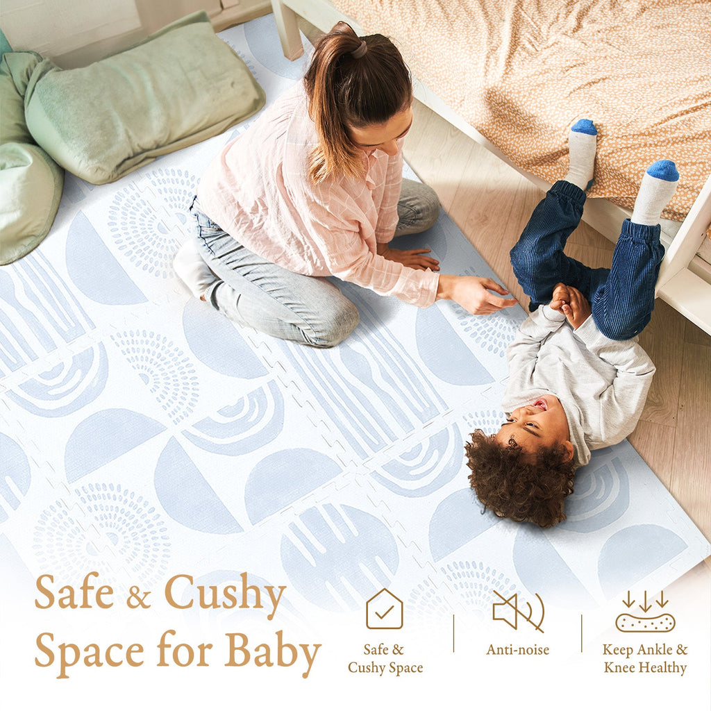 Toddler crawling on PopsyKosy Boulder Glacier Grey anti-slip foam play mat safe surface