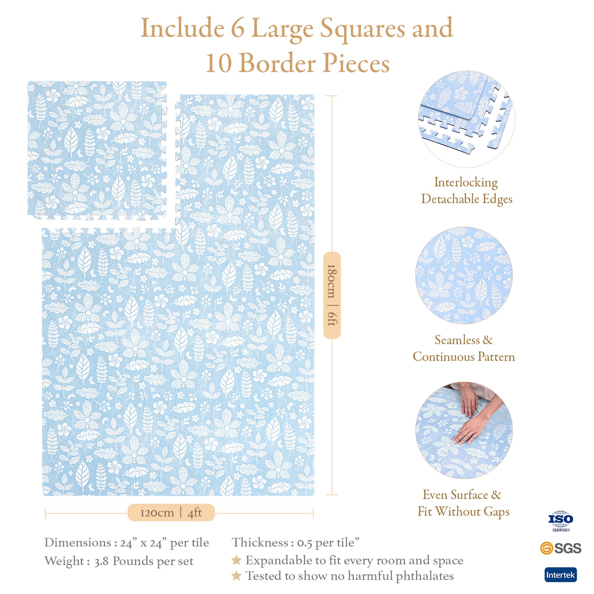 Toddler crawling on PopsyKosy Tranquil Flower Ocean Blue anti-slip foam play mat