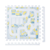 PopsyKosy Little Builders Pastel Blue Gray non-toxic EVA play mat building-block pattern interlocking tiles top view